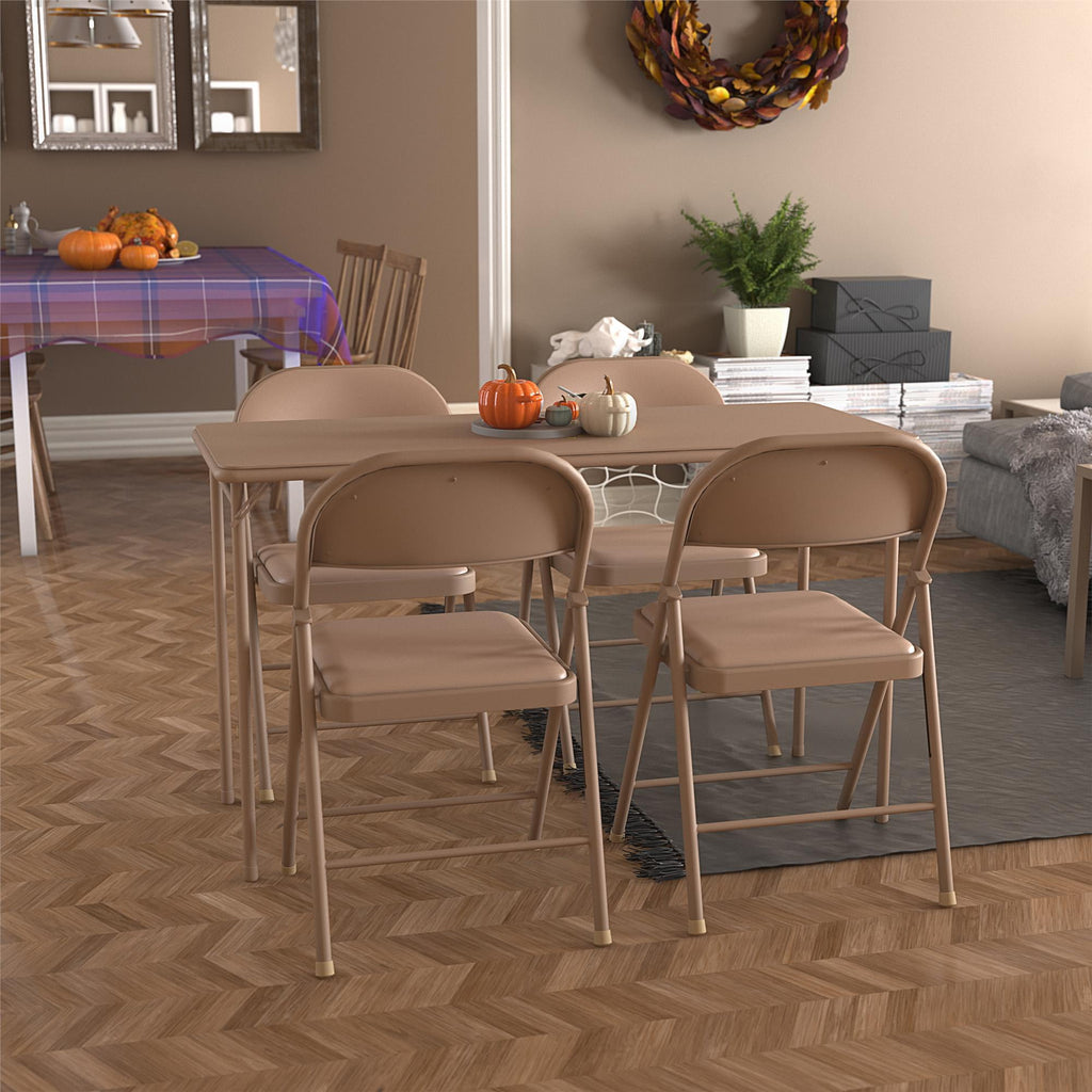 20" x 48" Vinyl Upholstered Steel Frame Folding Table Antique Linen