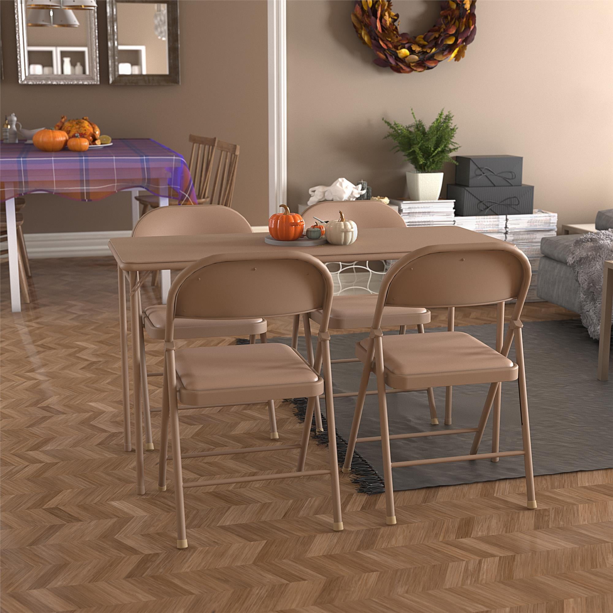 20" x 48" Vinyl Upholstered Steel Frame Folding Table Antique Linen