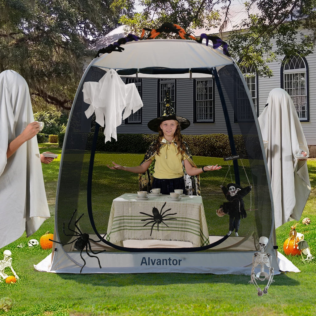 Alvantor Screen House Room Camping Tent Outdoor Canopy Dining Gazebo Pop Up Sun Shade Hexagon Shelter Mesh Walls Not Waterproof 10'x10' Beige