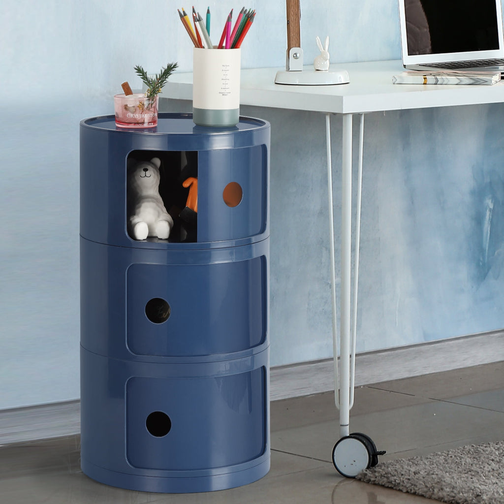 3 Drawer Sliding Barrel Modern Bedroom Nightstand, White