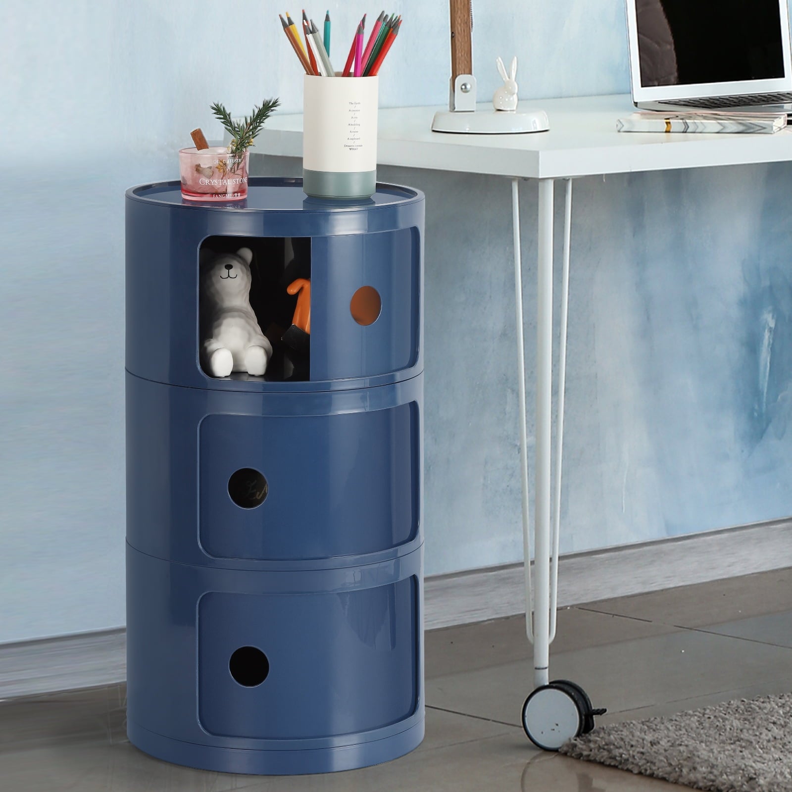 3 Drawer Sliding Barrel Modern Bedroom Nightstand, White