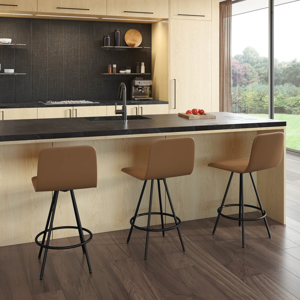 Amisco Dagmar 30 In. Swivel Bar Stool - Grey Woven Fabric / Black Metal