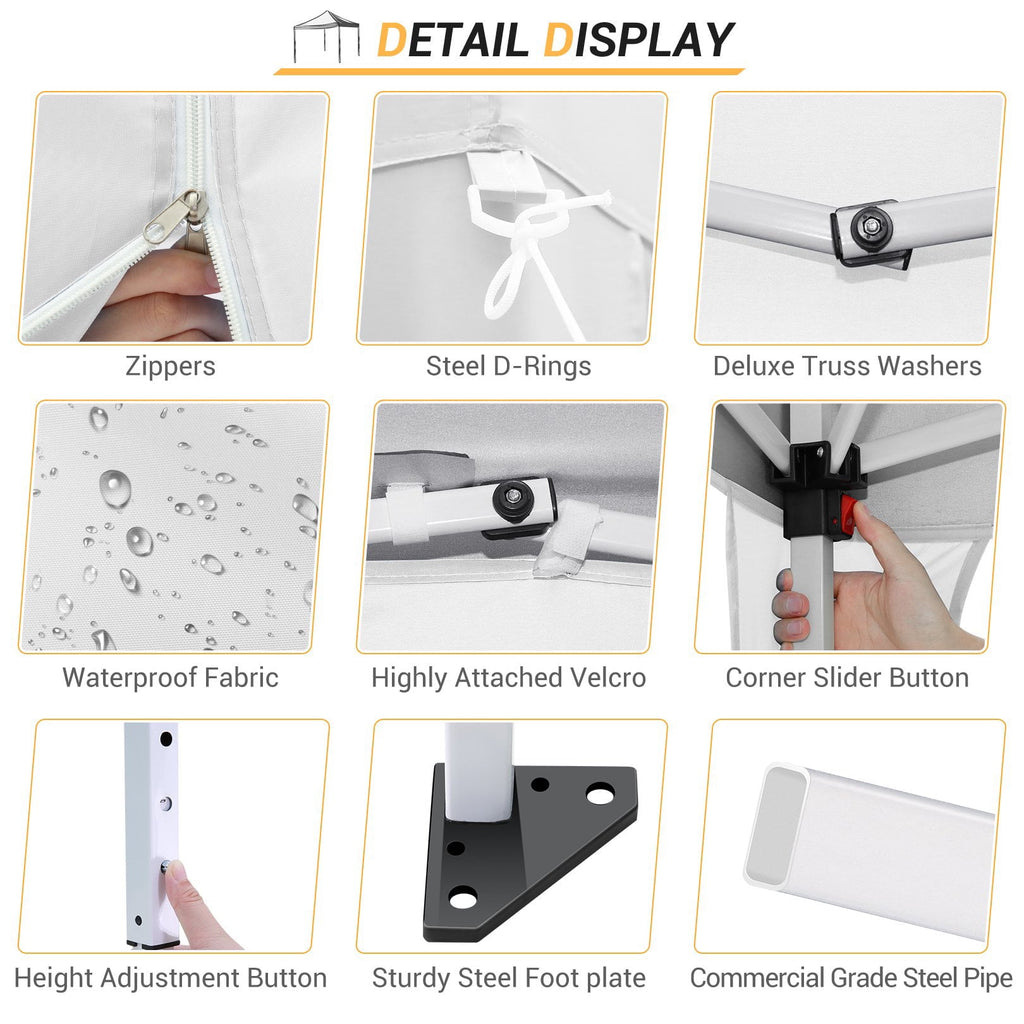 10'x 10' Pop up Canopy 1 Person Setup Canopy Portable Outdoor Party Instant Shelter with 4 Removable Sidewalls & Carrying Bag for Wedding Picnics Camping, White