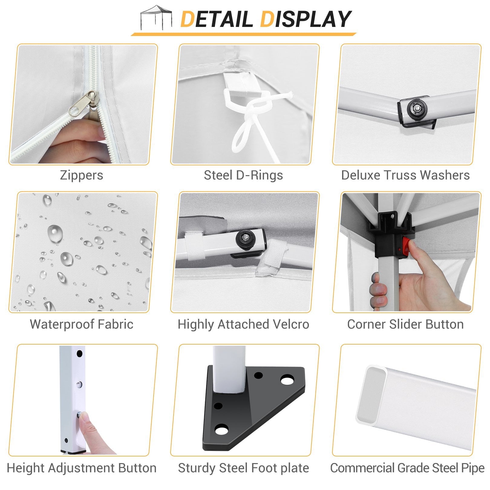 10'x 10' Pop up Canopy 1 Person Setup Canopy Portable Outdoor Party Instant Shelter with 4 Removable Sidewalls & Carrying Bag for Wedding Picnics Camping, White