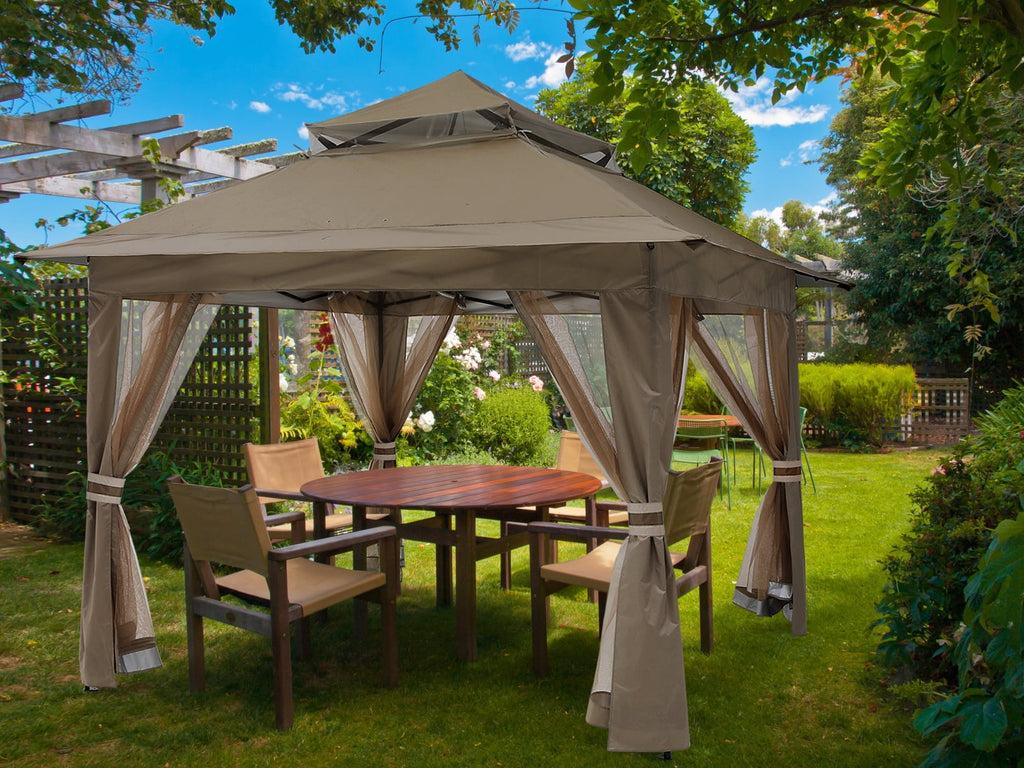 ABCCANOPY 13'x13' Gazebo Tent Outdoor Pop up Gazebo Canopy Shelter with Mosquito Netting, Brown