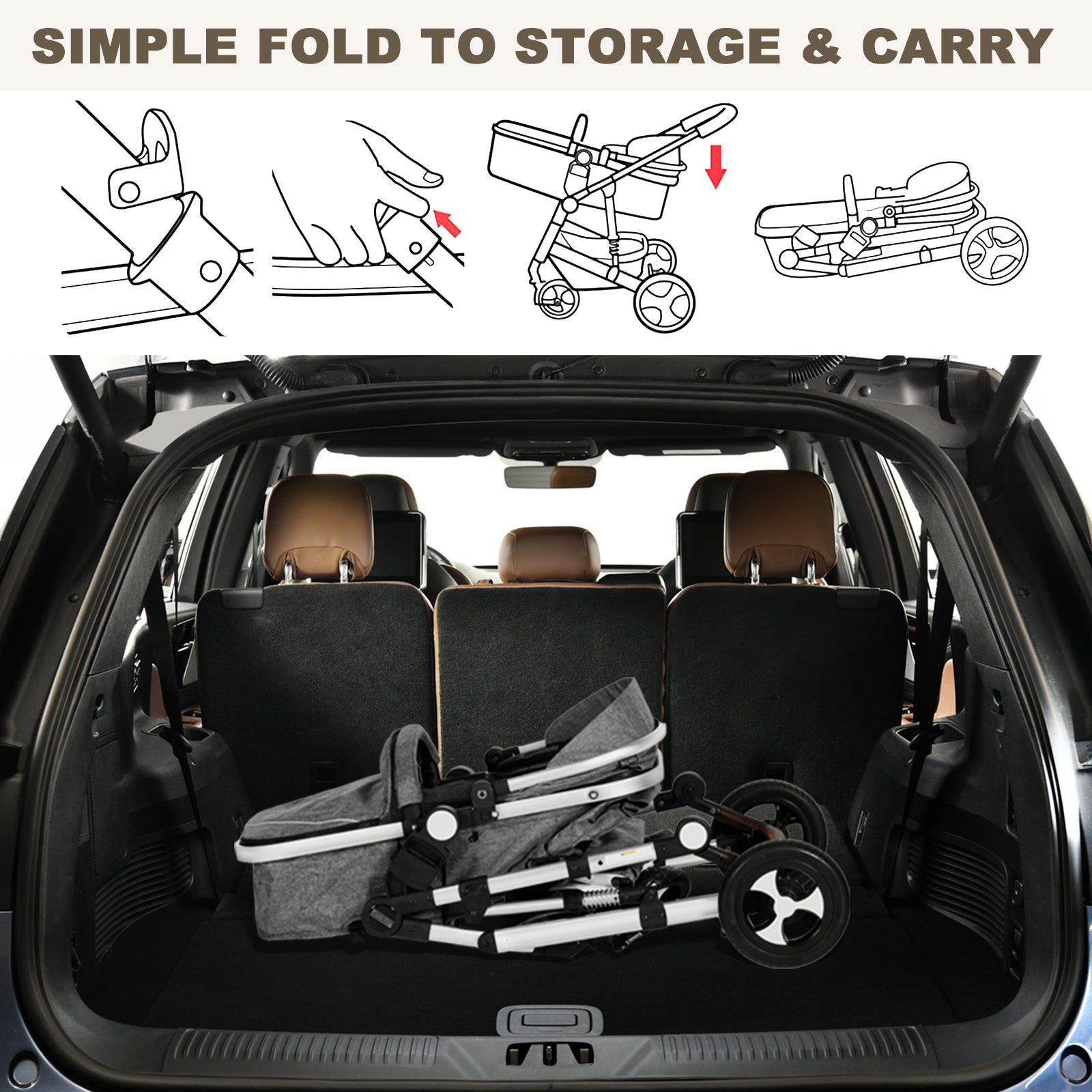 AILEEKISS 3 in 1 Baby Stroller, Convertible Newborn Bassinet Stroller Unisex Infant Carriage, Black