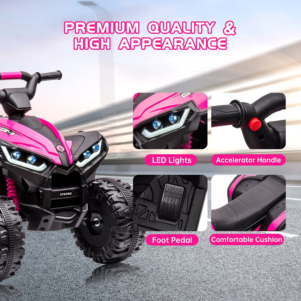 12V Kids Ride On ATV, Battery Powered Quad Toy Vehicle with Music, Horn, High Low Speeds, LED Lights, Electric Ride On Toy for Kids, Soft Start, Ride-On Fun