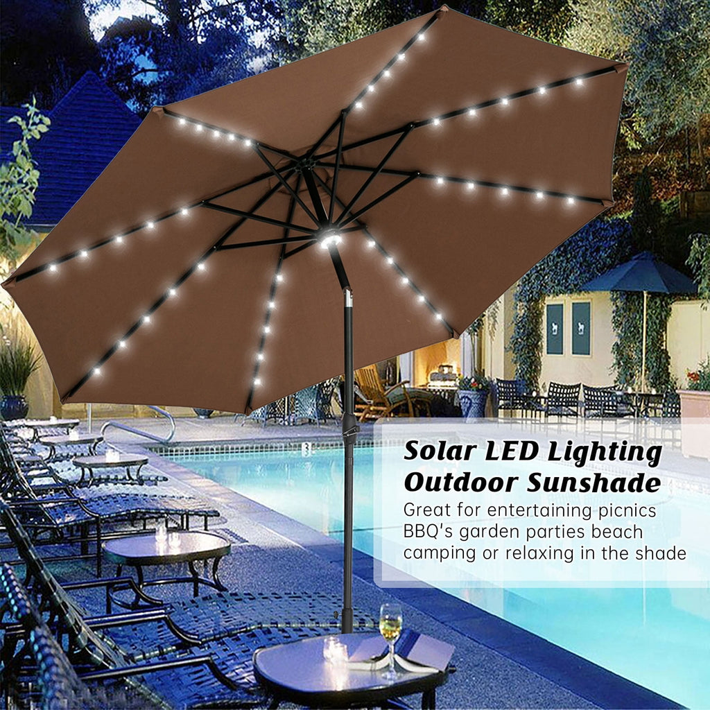 Autlaycil 10 ft Solar Patio Umbrellas with 40 LED lights for Market Outdoor Pool, Steel Tilt Crank, Navy Blue