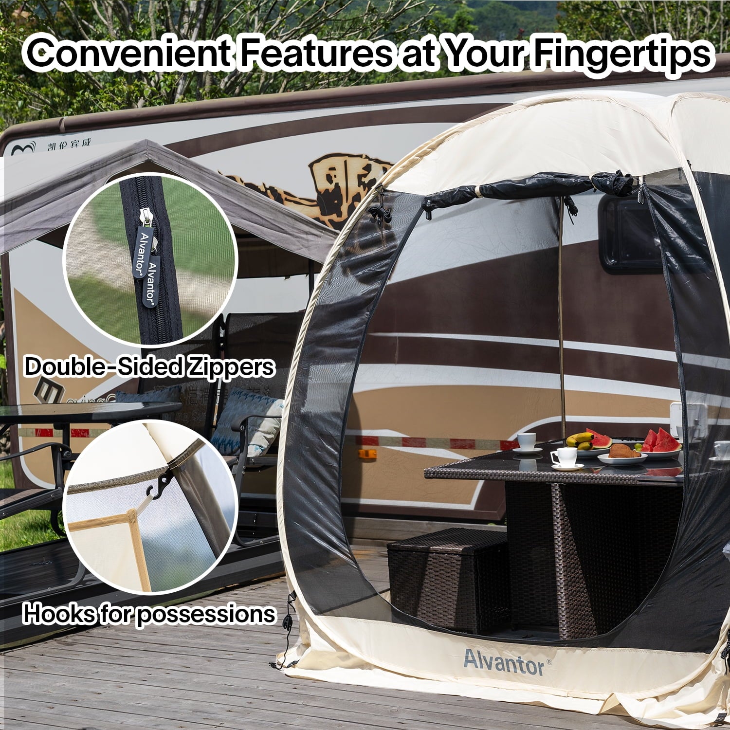 Alvantor Screen House Room Camping Tent Outdoor Canopy Dining Gazebo Pop Up Sun Shade Hexagon Shelter Mesh Walls Not Waterproof 10'x10' Beige