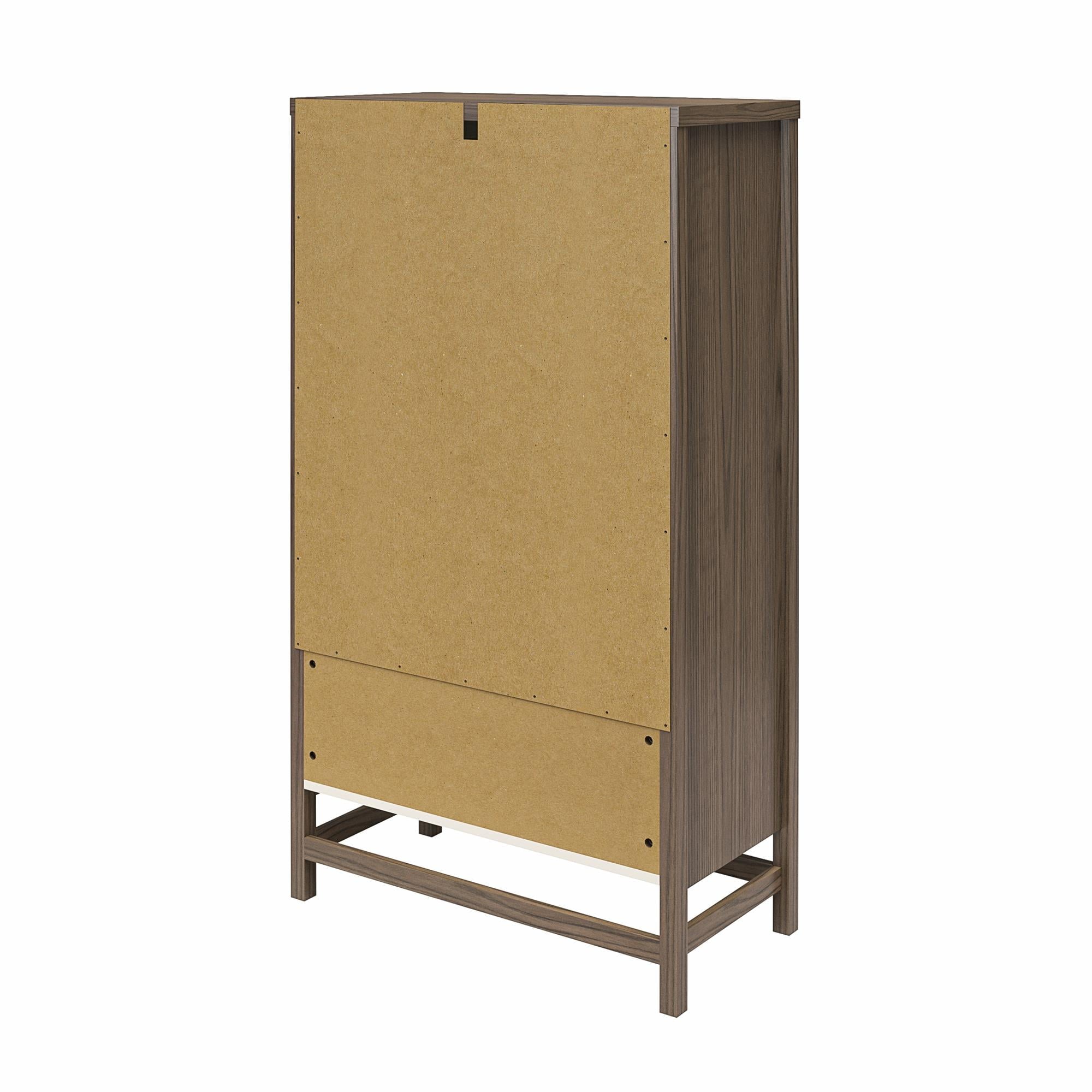 Ameriwood Home Lennon Tall 5 Drawer Dresser, Medium Brown and Faux Rattan