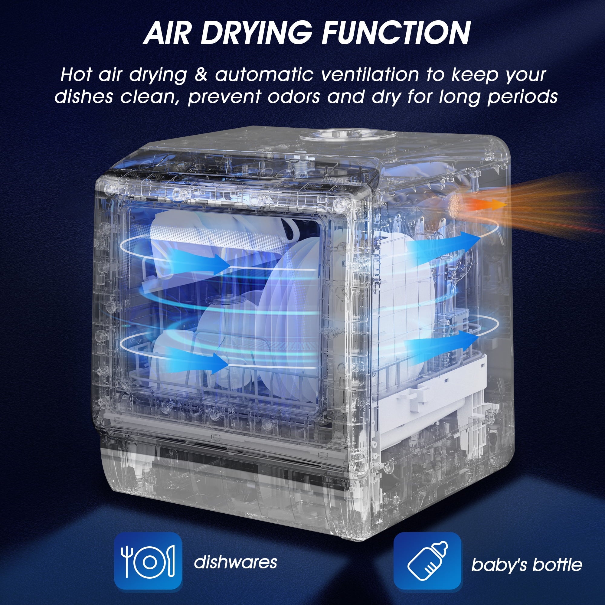 AIRMSEN Portable Countertop Dishwasher with 5-Liter Built-in Water Tank and Air-Dry Function, 5 Washing Programs, AE-TDQR03
