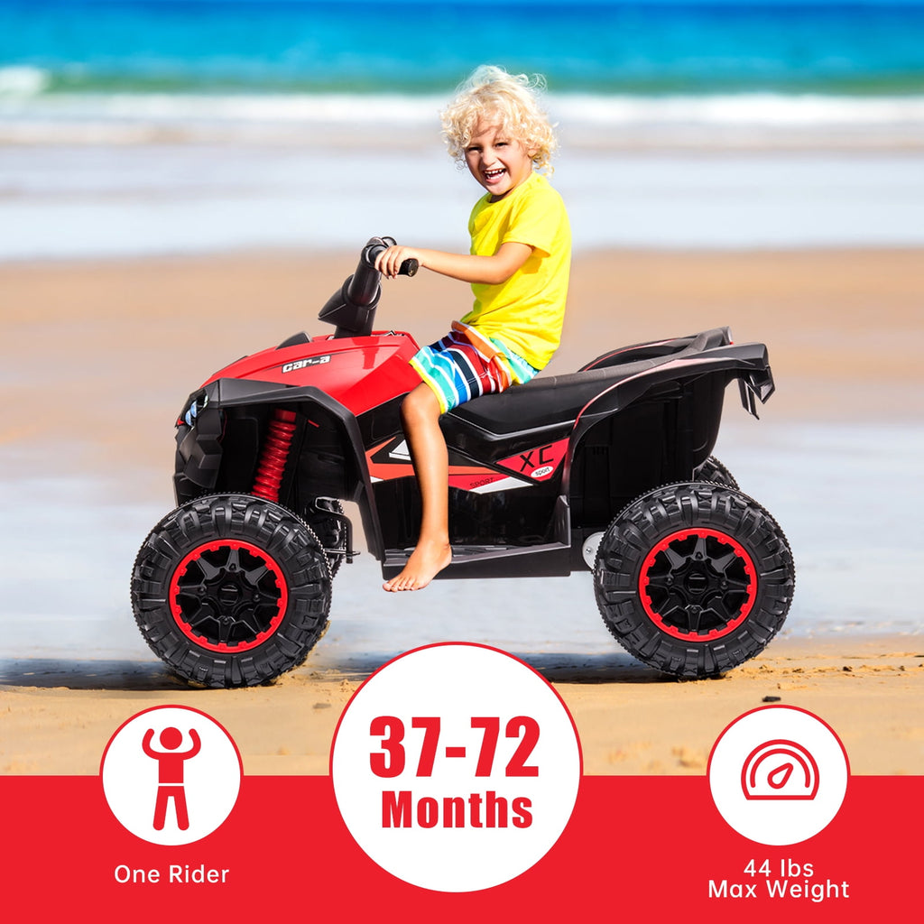 12V Kids Ride On ATV, Battery Powered Quad Toy Vehicle with Music, Horn, High Low Speeds, LED Lights, Electric Ride On Toy for Kids, Soft Start, Ride-On Fun
