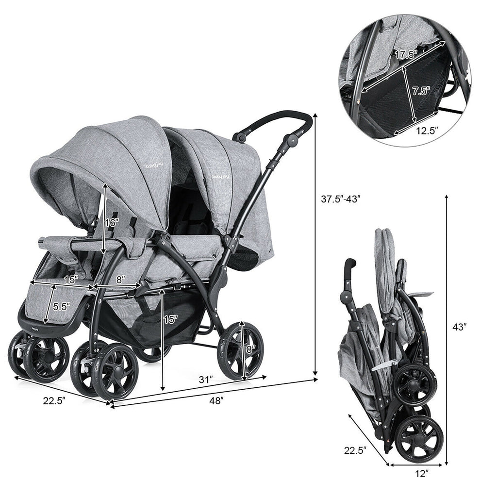 Babyjoy Double Stroller Foldable Baby Twin Lightweight Travel Stroller Infant Pushchair Black