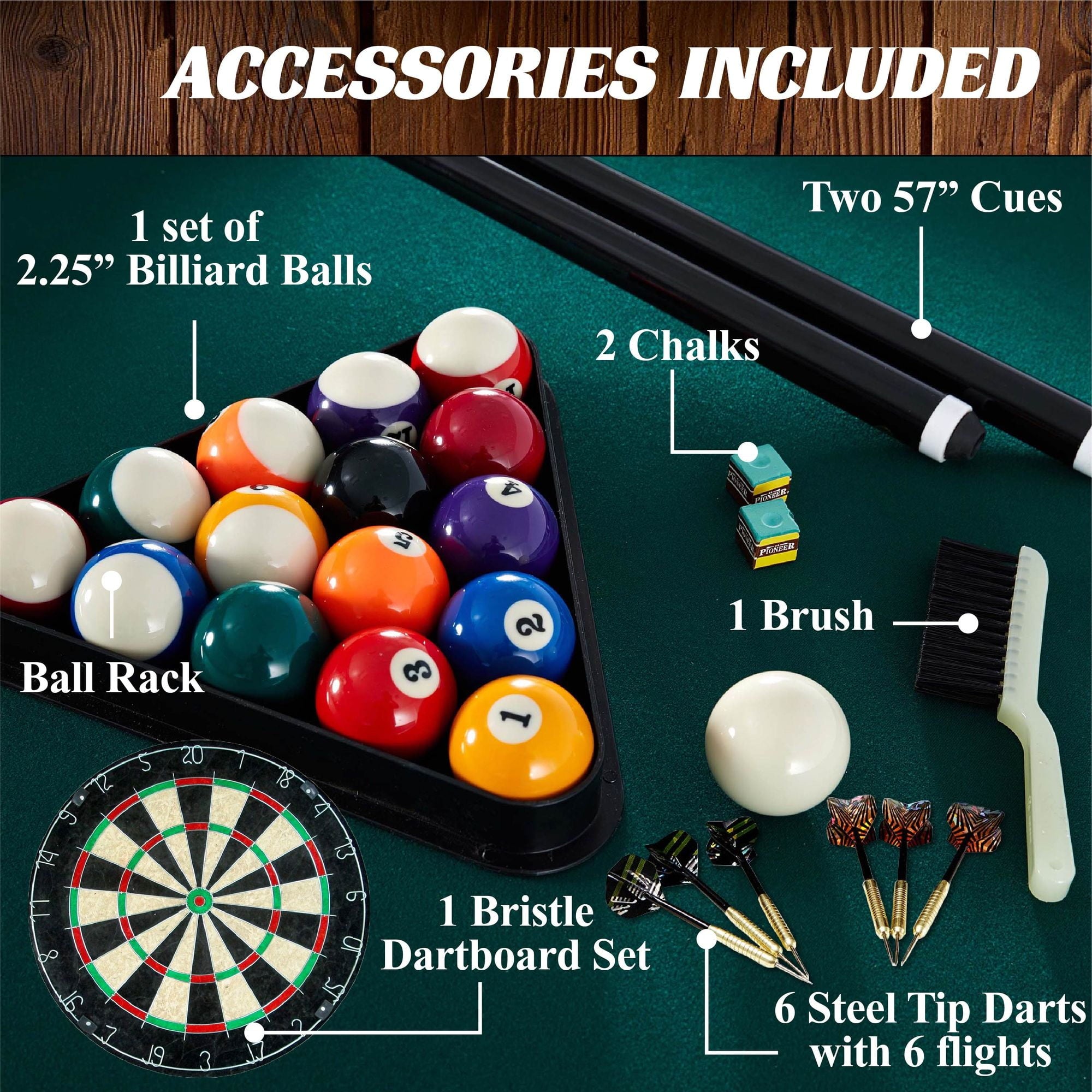 Barrington Billiard 84" Arcade Pool Table with Bonus Dartboard Set, Green, New