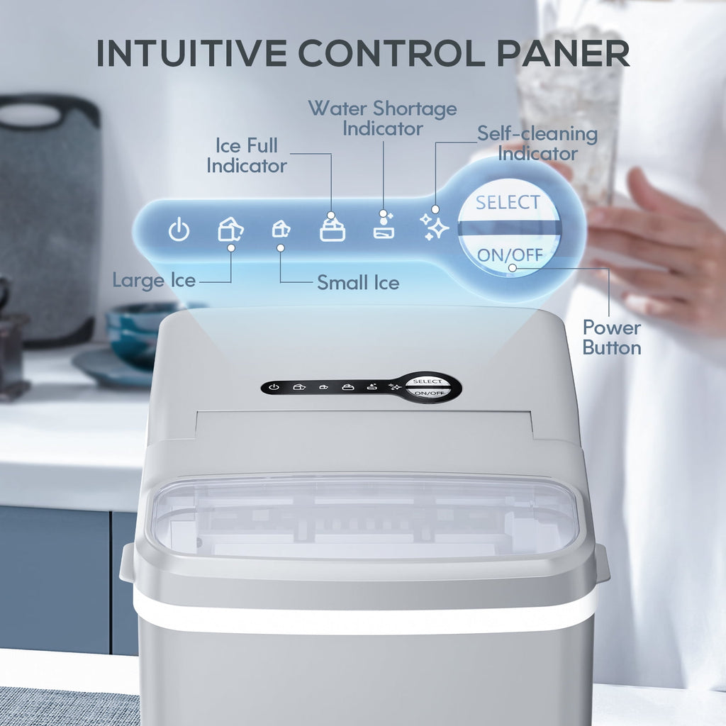 Auseo Portable Ice Maker Countertop, One-Click Operation Ice Makers with Ice Scoop and Basket, for Kitchen/Office/Bar/Party-Black