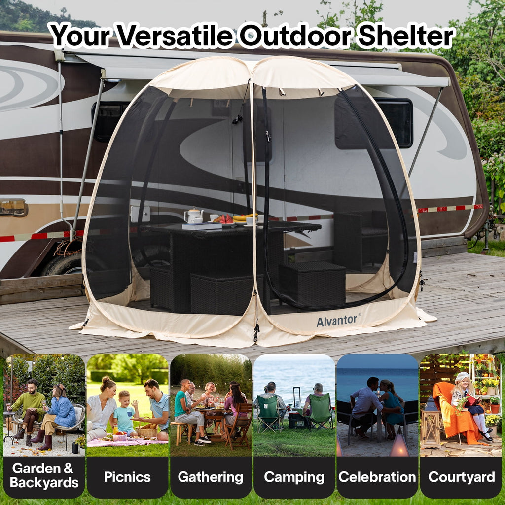 Alvantor Screen House Room Camping Tent Outdoor Canopy Dining Gazebo Pop Up Sun Shade Hexagon Shelter Mesh Walls Not Waterproof 10'x10' Beige