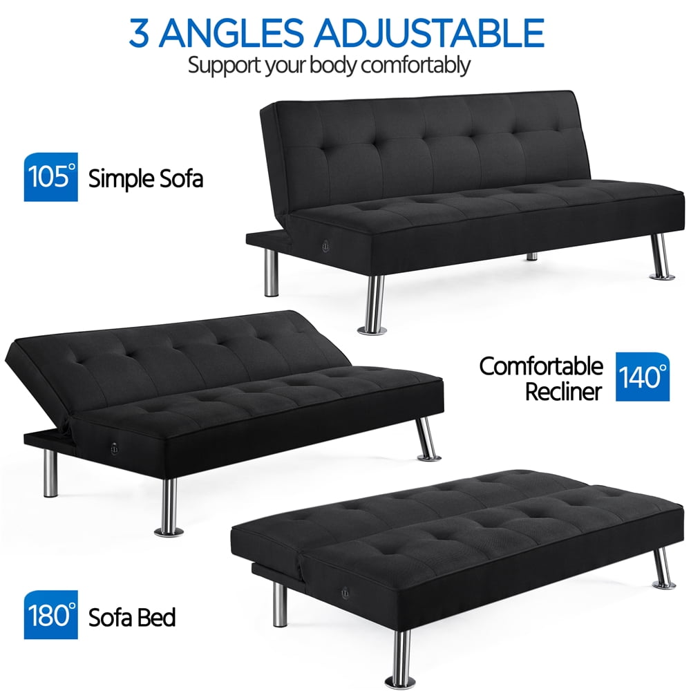 Alden Design Modern Fabric Convertible Futon with USB, Blue