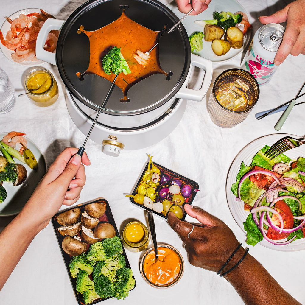 Beautiful 3 Qt Electric Fondue Set with Bonus 2 qt Ceramic Pot, Black Sesame by Drew Barrymore