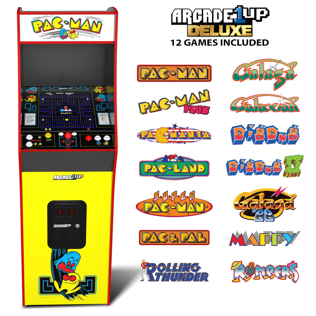 Arcade1Up PAC-MAN Deluxe Arcade Game, built for your home, with 5-foot-tall full-size stand-up cabinet, 14 classic games, and 17-inch screen