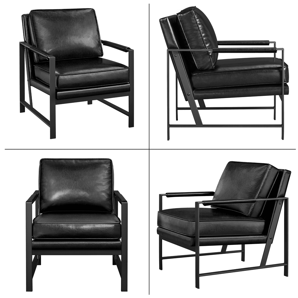 Alden Design Mid-Century Modern Accent Chair with Metal Frame, Brown Faux Leather