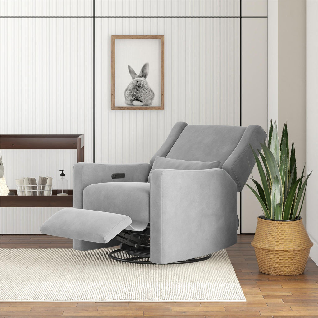 Baby Relax Otto 4-in-1 Nursery Swivel Glider Rocker Power Recliner with USB Ports, Gray Velvet