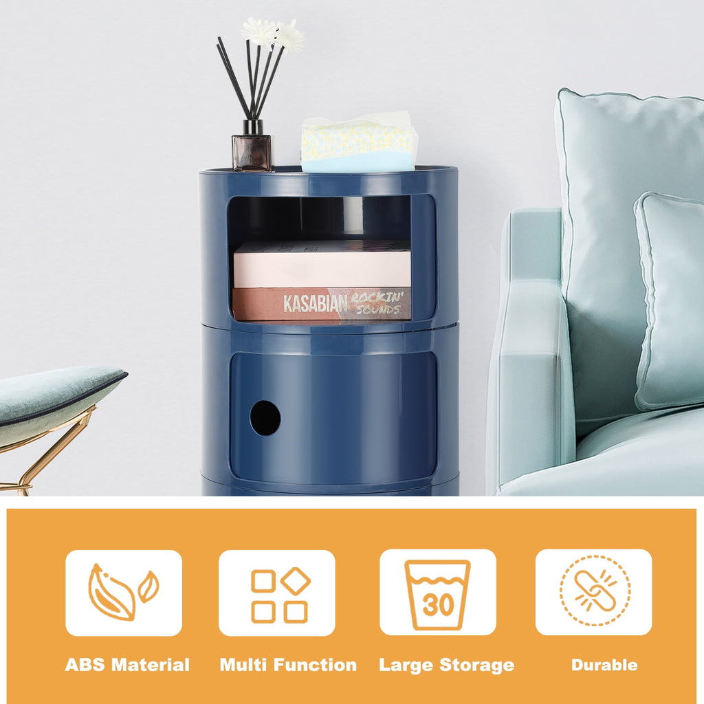 3 Drawer Sliding Barrel Modern Bedroom Nightstand, White