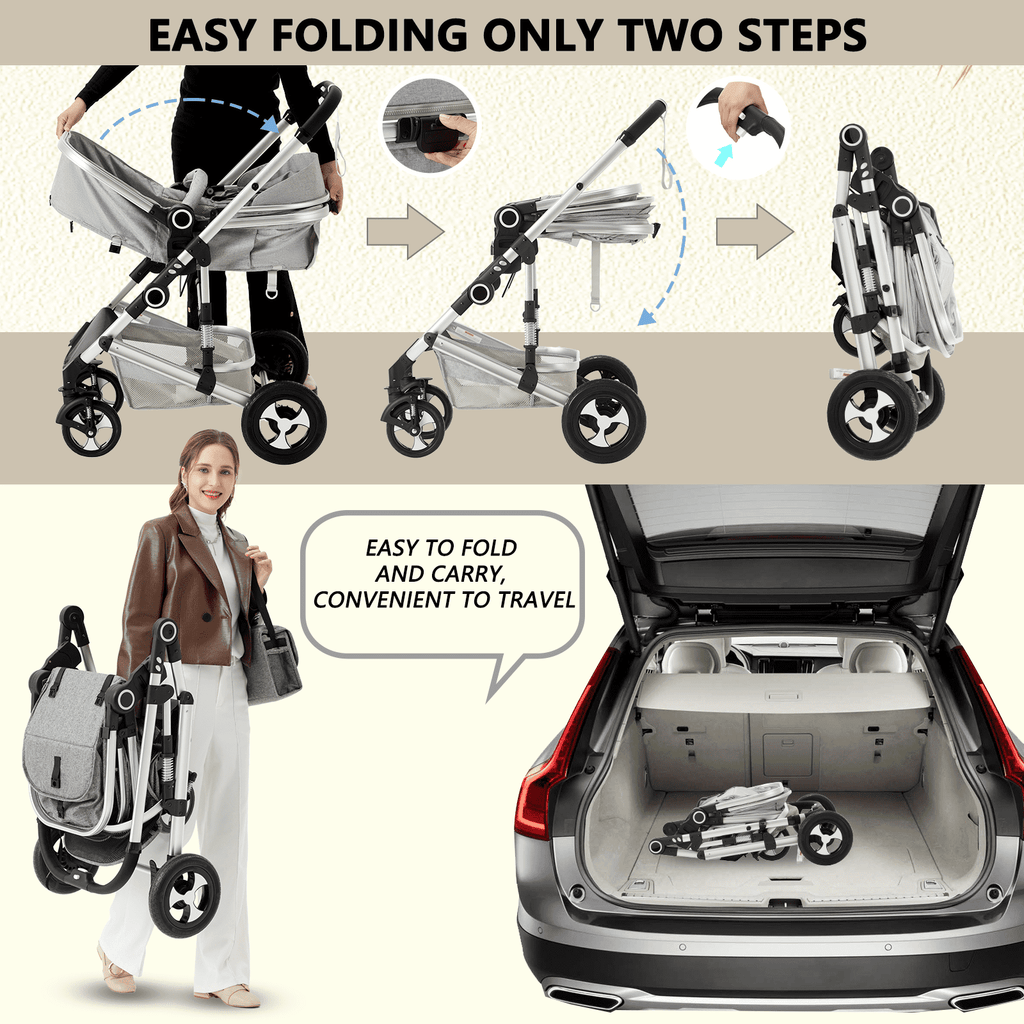AILEEKISS 2 in 1 Convertible Baby Stroller, Unisex Folding Infant Newborn Bassinet Pram, Dark Grey