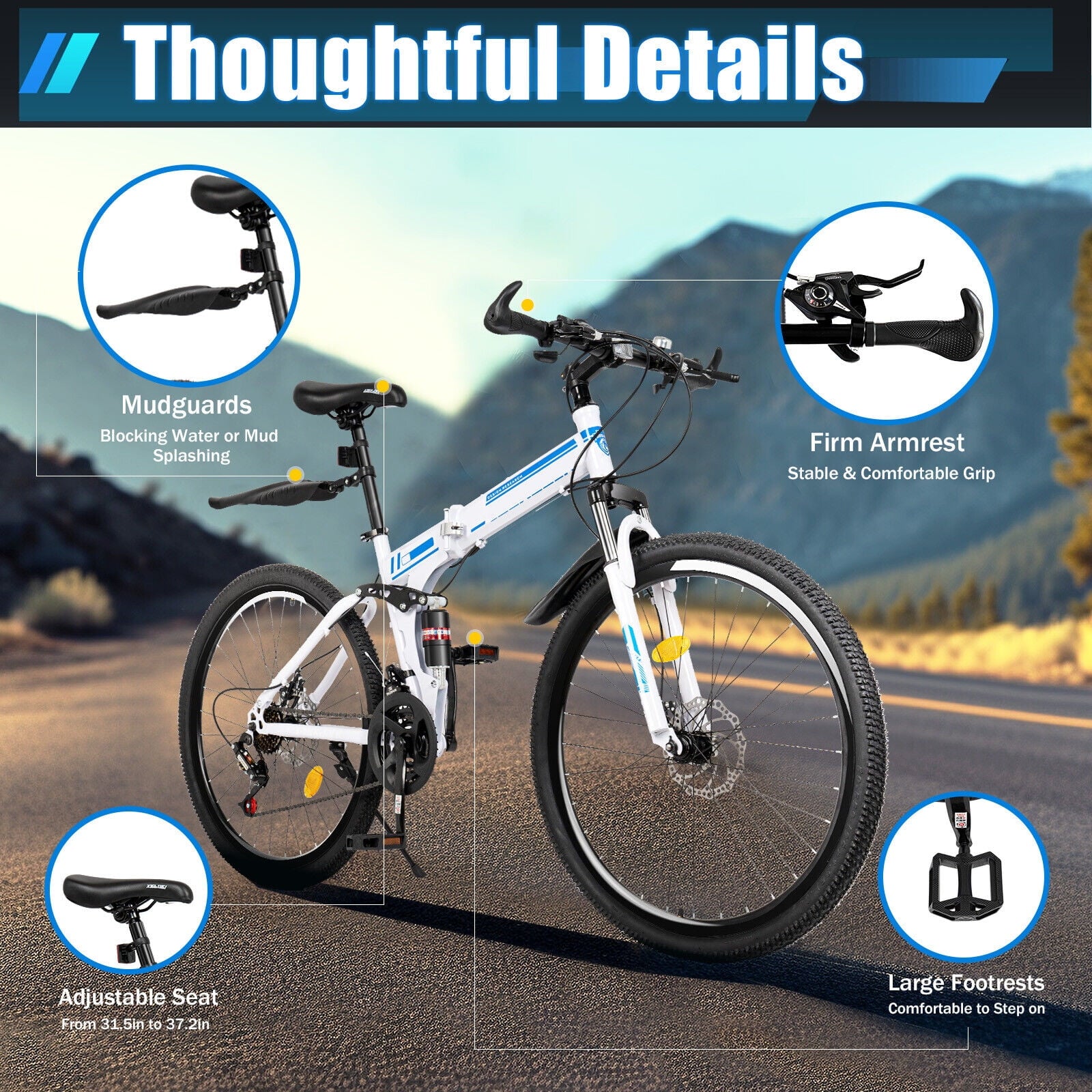 26" Mountain Bike 21-Speed Folding Men Women Bikes Dual Disc Brake MTB Bicycle