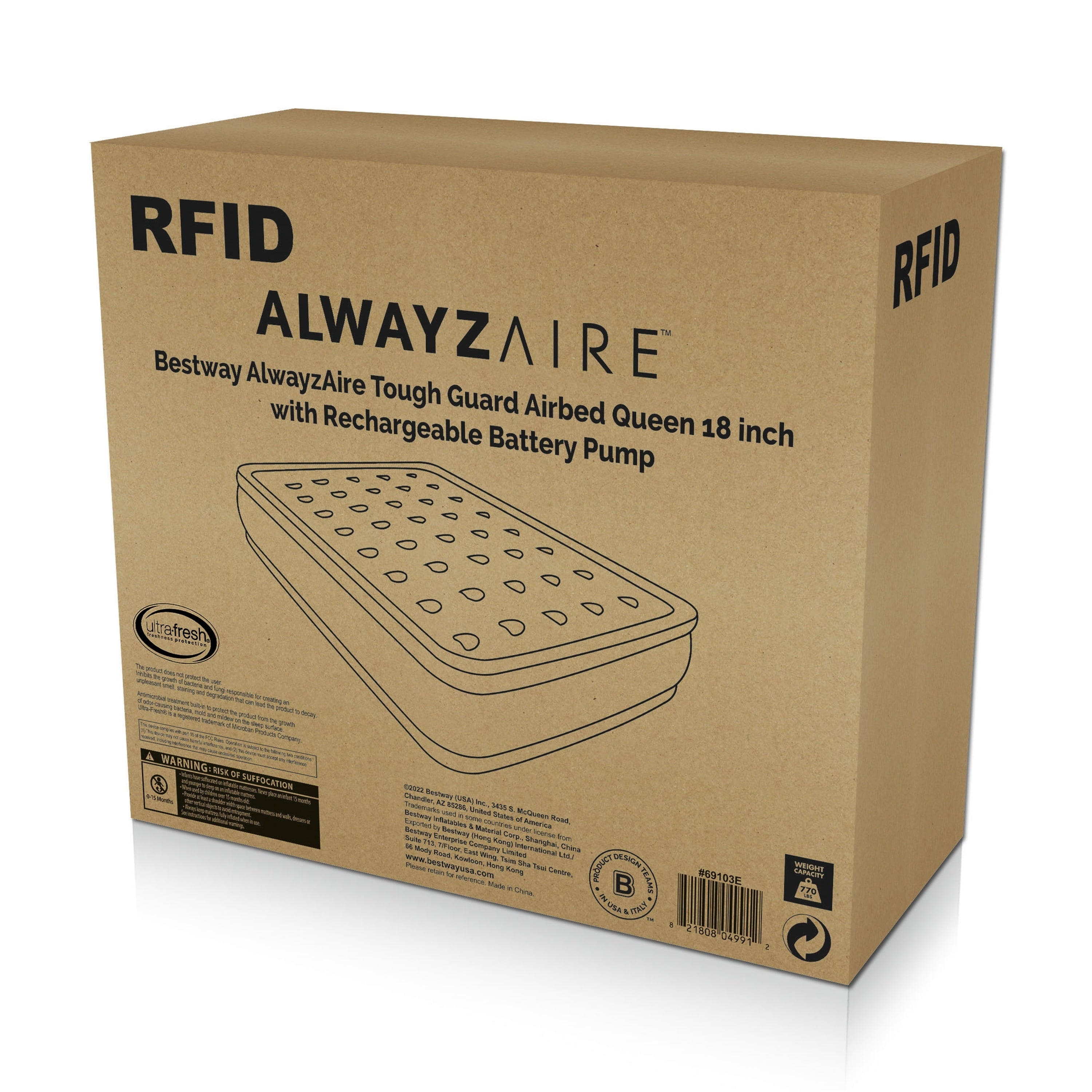 AlwayzAire Tough Guard 18" Queen Air Mattress with Rechargeable Pump