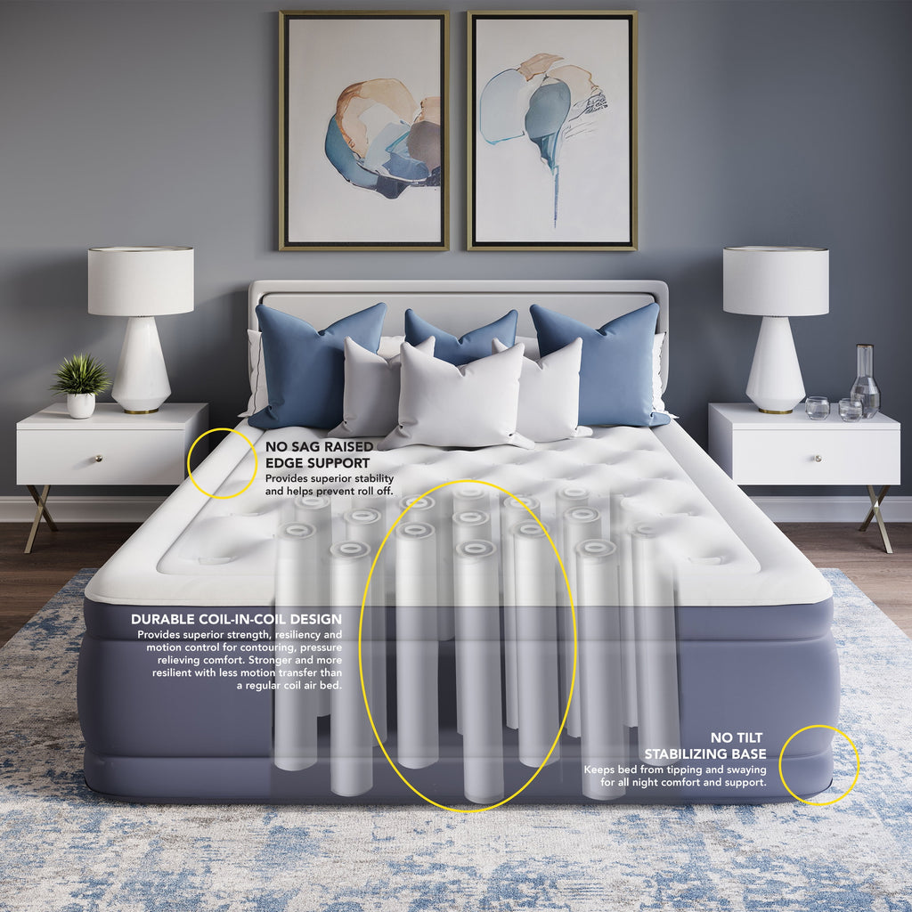 Beautyrest Sensalux 18" Inflatable Air Bed Blow up Mattress with Built-in Pump Queen