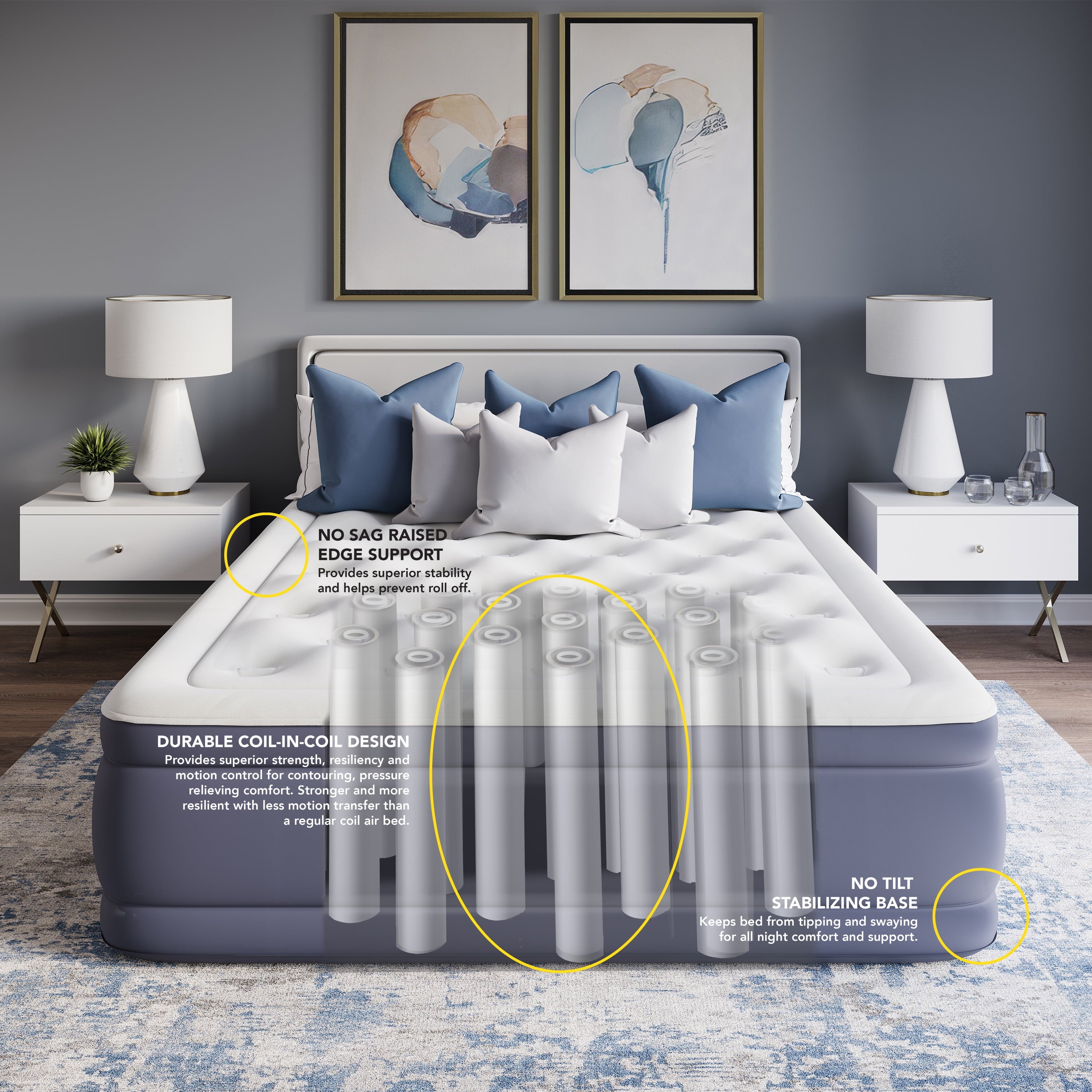 Beautyrest Sensalux 18" Inflatable Air Bed Blow up Mattress with Built-in Pump Queen