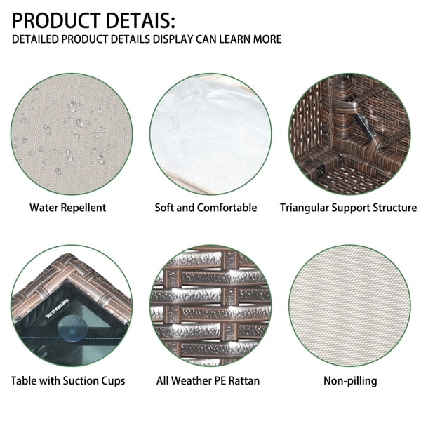 Al Fresco Patio Furniture Sets, 3 Pieces Outdoor Sectional Sofa, Black All-Weather Rattan Wicker Sofa Small Patio Conversation Couch with Washable Cushion