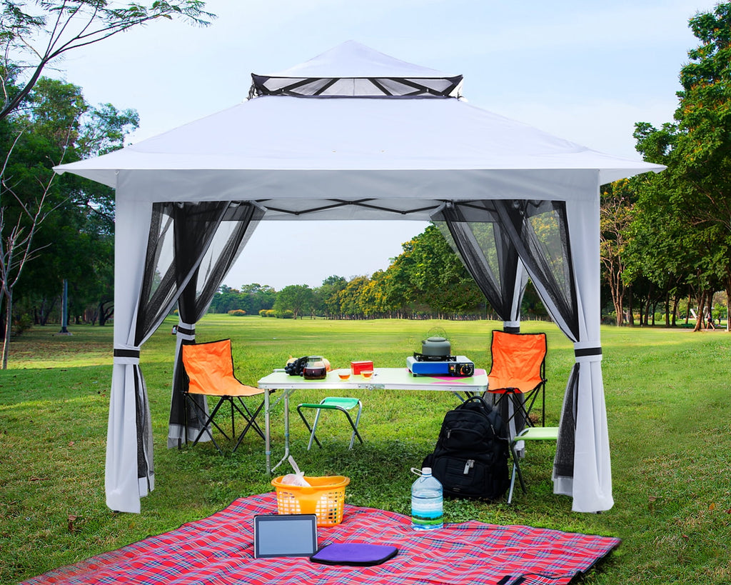 ABCCANOPY 13'x13' Gazebo Tent Outdoor Pop up Gazebo Canopy Shelter with Mosquito Netting, Brown