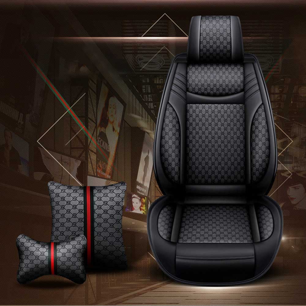 Aotiyer Universal Car Seat Covers 5PCS Full Set Car Seat Covers Accessories Breathable Leather Automotive Seat Covers for Most Cars SUVs Pick-up Trucks