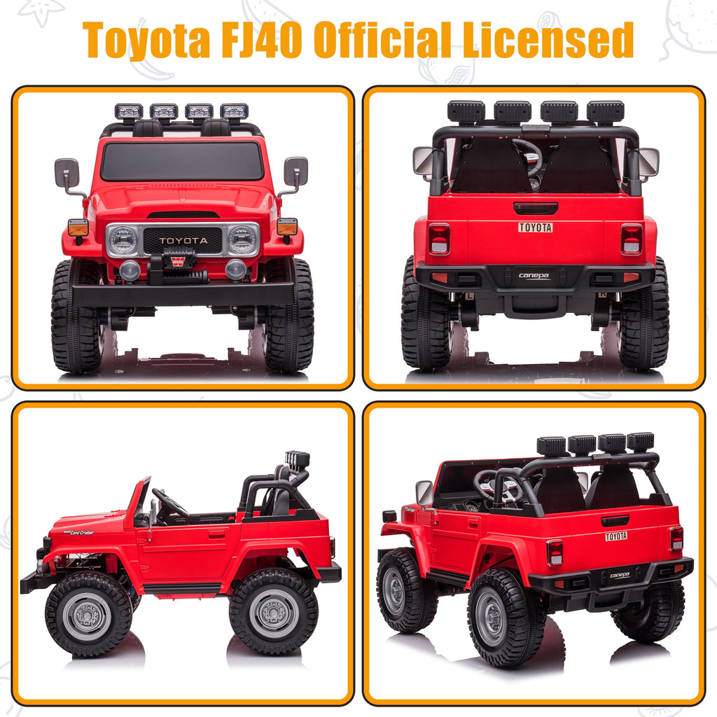 2 Seater 24V Ride on Car, Licensed Toyota Land Cruiser FJ40 Electric Truck with Remote Control, 4x80W Engine, Battery Powered Kid Car to Drive for Boy Girl, White