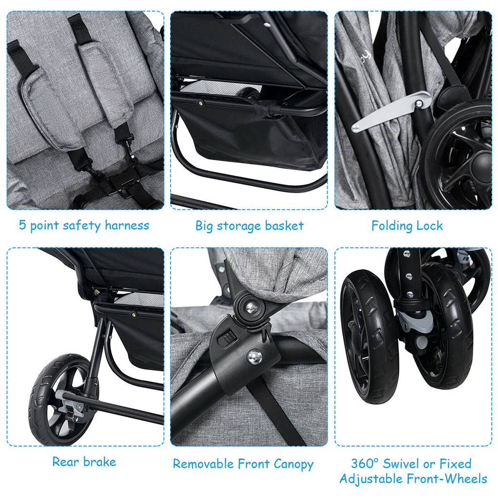Babyjoy Double Stroller Foldable Baby Twin Lightweight Travel Stroller Infant Pushchair Black