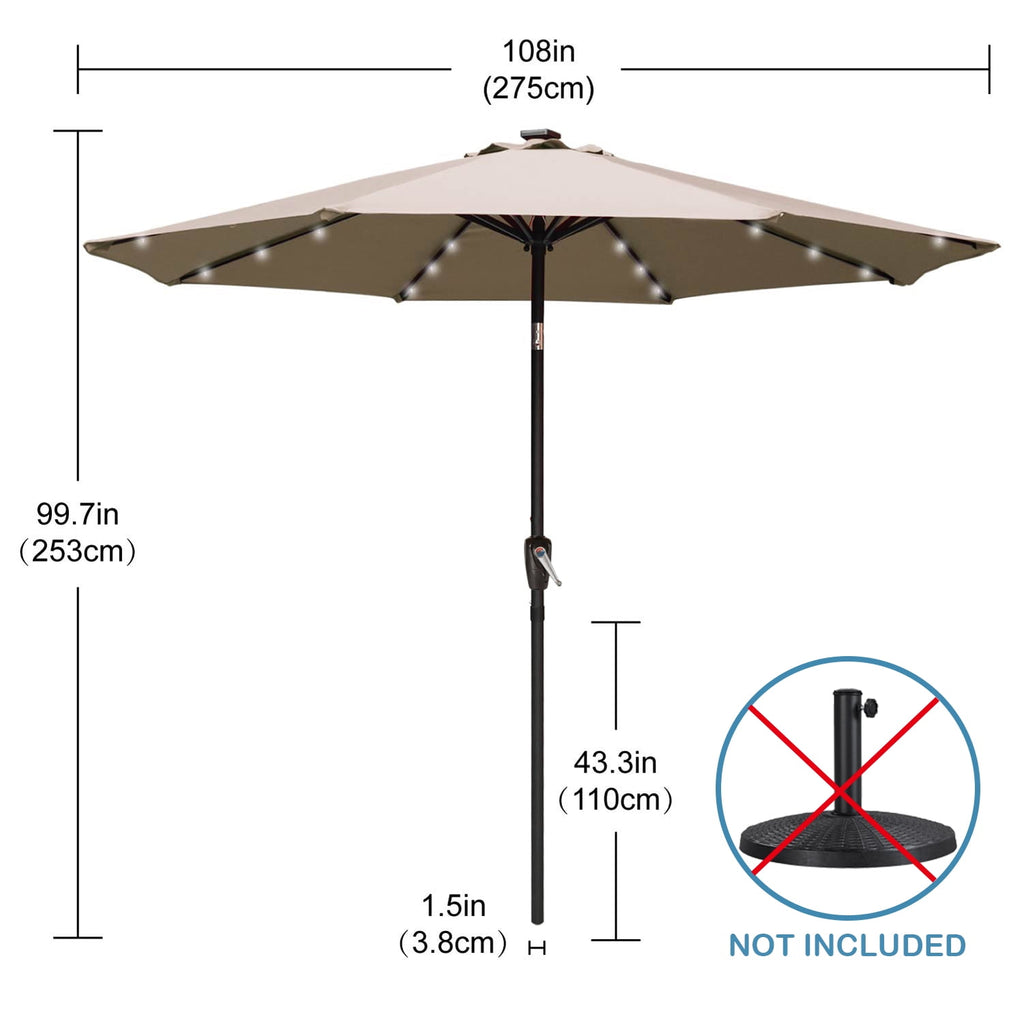 ABCCANOPY 7.5ft Patio Solar Umbrella LED Outdoor Umbrella with Tilt and Crank, Turquoise