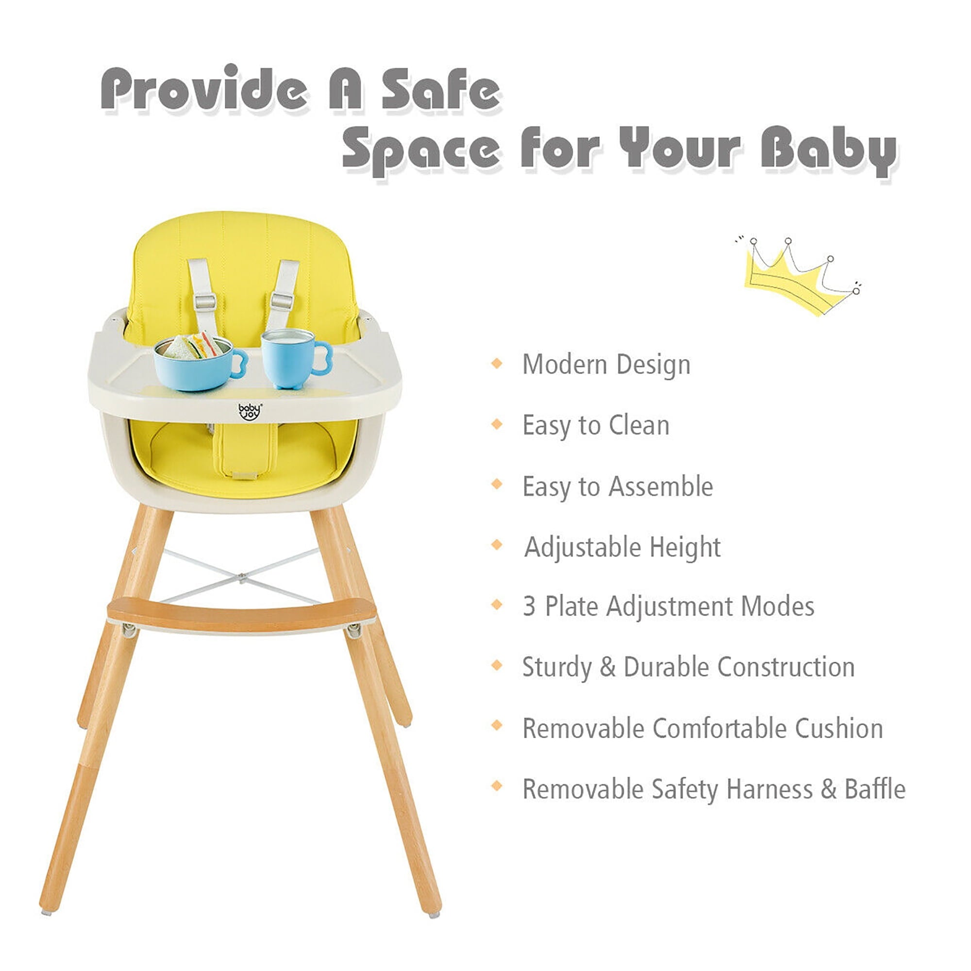 Babyjoy 3 in 1 Convertible Wooden High Chair Toddler Feeding Chair with Cushion Beige