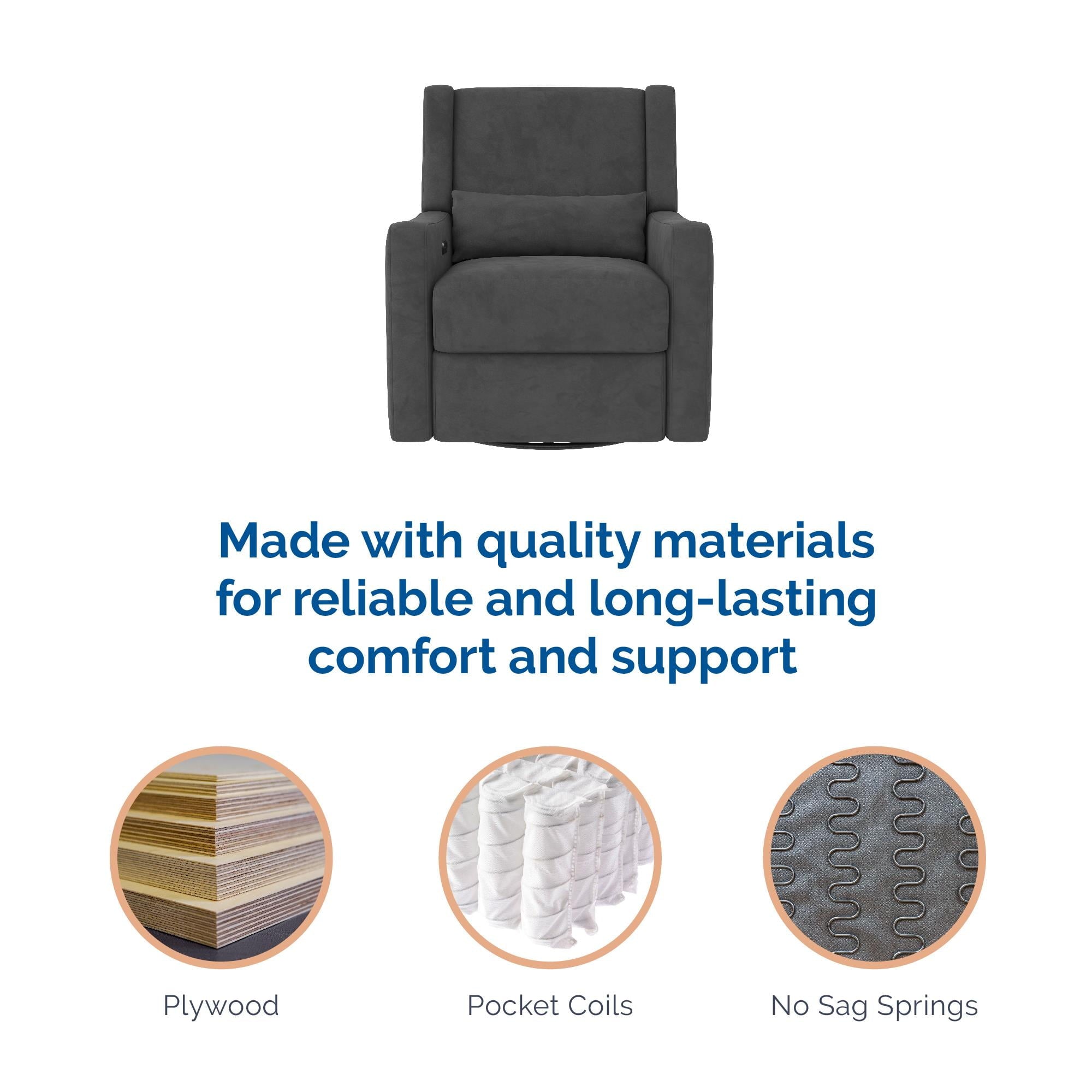 Baby Relax Otto 4-in-1 Nursery Swivel Glider Rocker Power Recliner with USB Ports, Gray Velvet