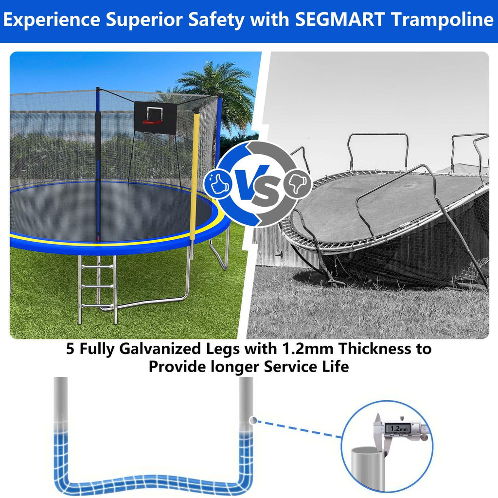 14ft Trampoline with Basketball Hoop, SEGMART Upgraded Round Kids Outdoor Trampoline with Enclosure, Heavy-Duty Backyard Trampoline for Adults and Kids, Blue