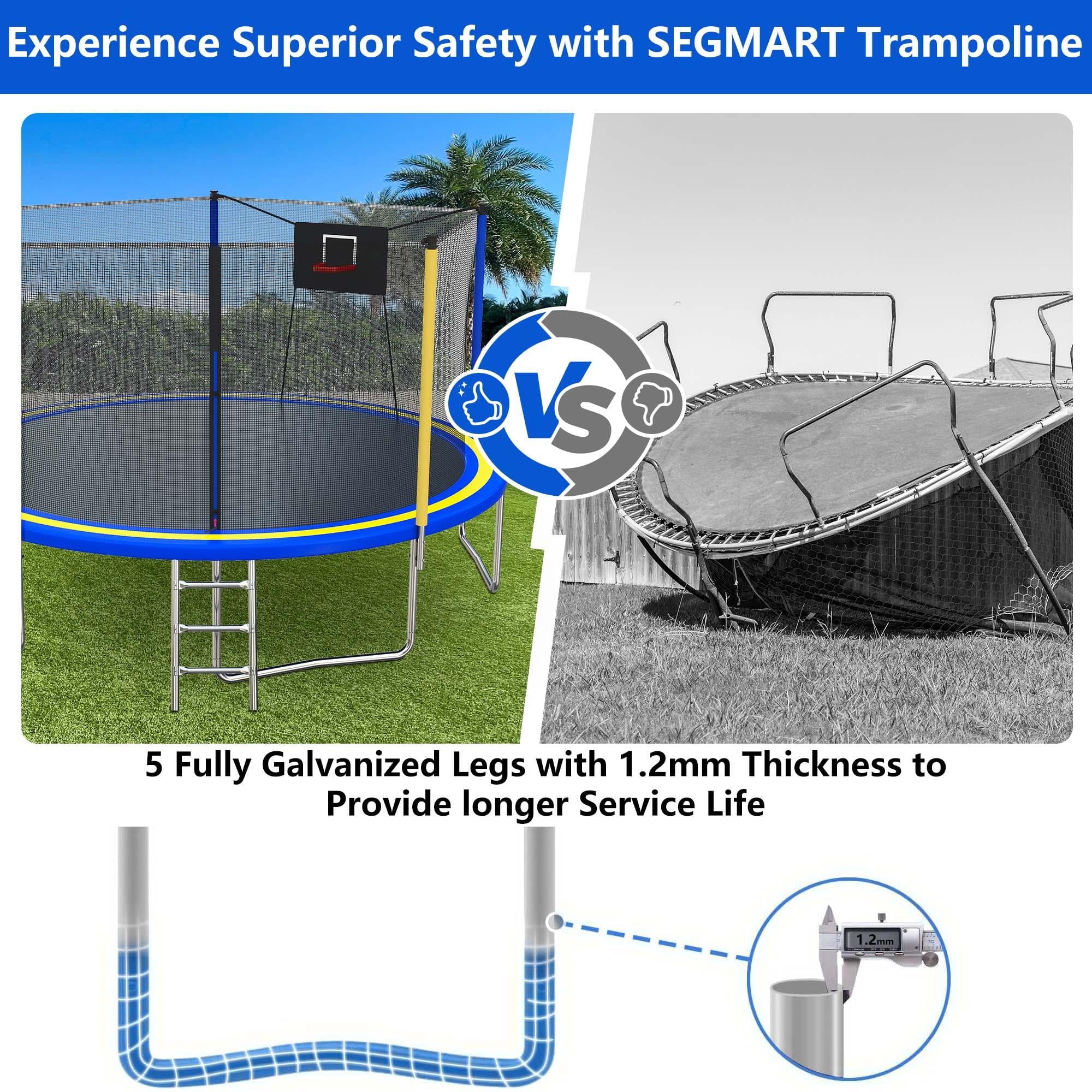 14ft Trampoline with Basketball Hoop, SEGMART Upgraded Round Kids Outdoor Trampoline with Enclosure, Heavy-Duty Backyard Trampoline for Adults and Kids, Blue