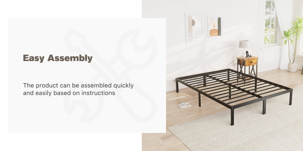 Bed Frame - Full Size Heavy Duty Platform Bed with Underbed Storage, 14-Inch High Steel Slat Support, Non-Slip Design, No Box Spring Required