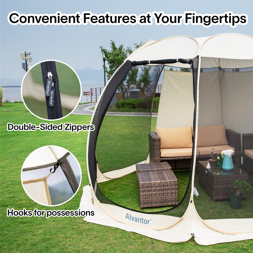 Alvantor Screen House Room Camping Tent Outdoor Canopy Dining Gazebo Pop Up Sun Shade Hexagon Shelter Mesh Walls Not Waterproof 10'x10' Beige
