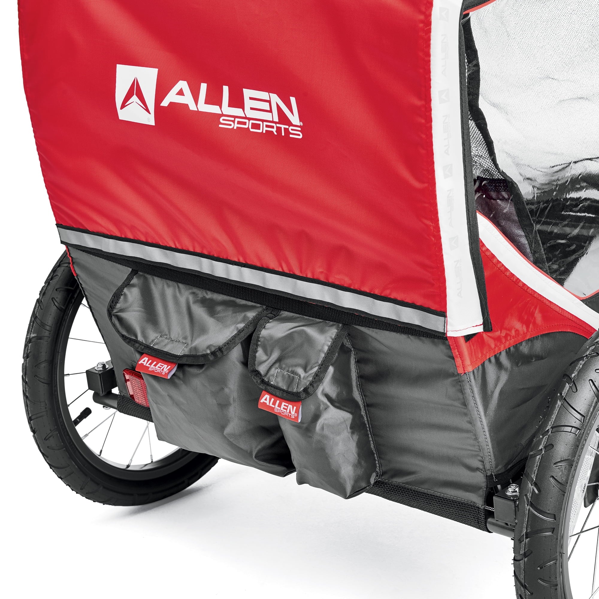 Allen Sports Deluxe Bicycle Trailer for 2-Children up to 50 lbs each, model T2 color Red, max capacity 100 lbs