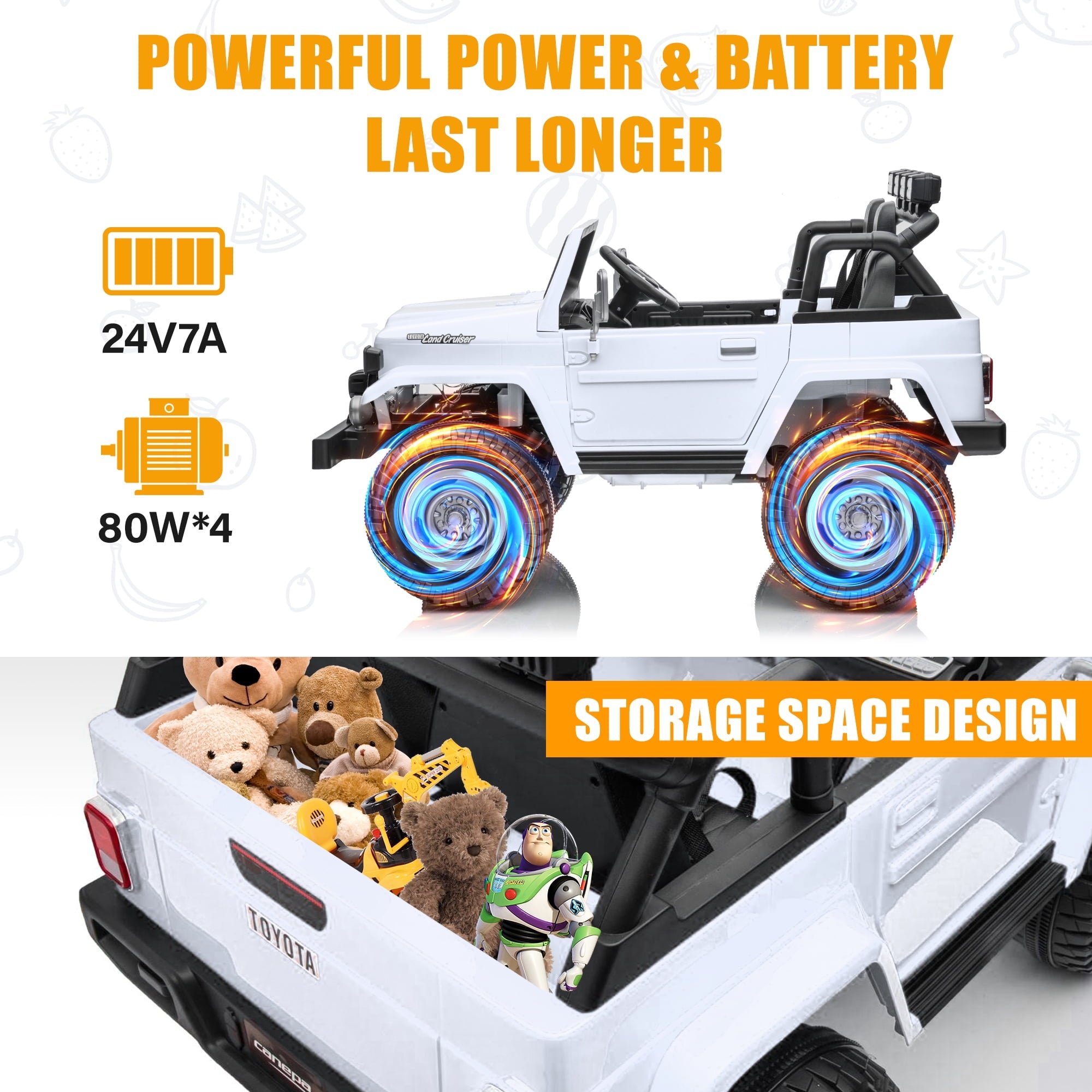 2 Seater 24V Ride on Car, Licensed Toyota Land Cruiser FJ40 Electric Truck with Remote Control, 4x80W Engine, Battery Powered Kid Car to Drive for Boy Girl, White