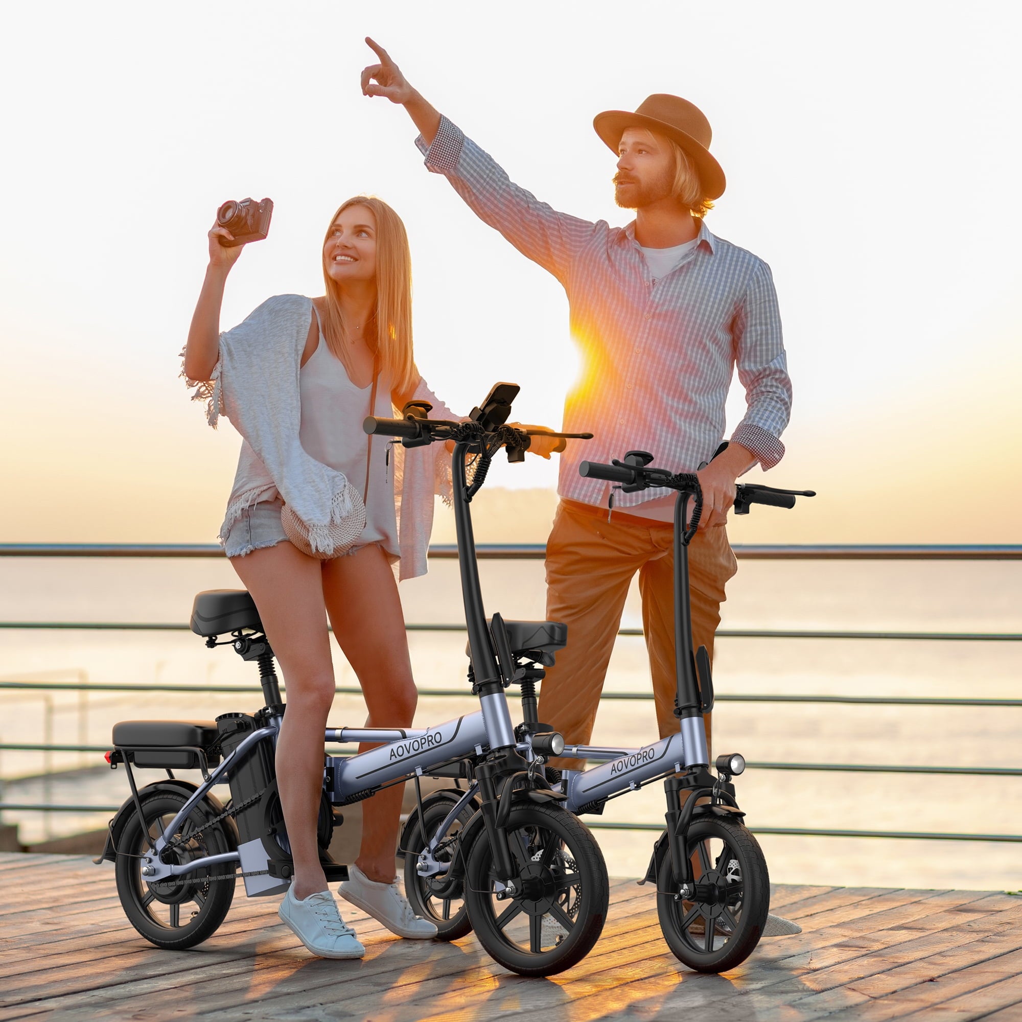 AOVOPRO EB60P Electric Bike 500W 48V 15.6Ah, 14' Mini Ebike for City Commuter, Folding Electric Bicycle for Adult with Two Seats UL2849
