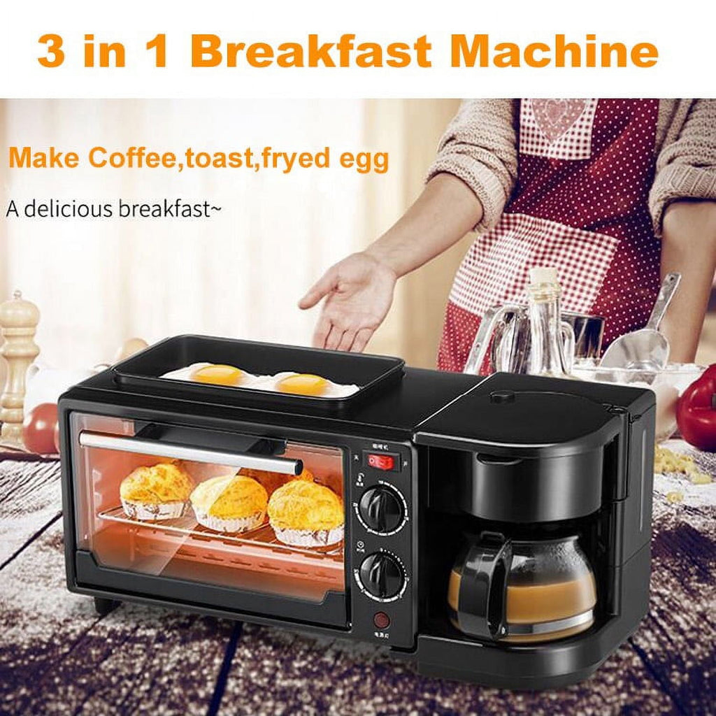 3-in-1 Breakfast Maker Multi-function Coffee Maker, Non-Stick Griddle, and Toaster Oven Household All-in-one Breakfast Machine