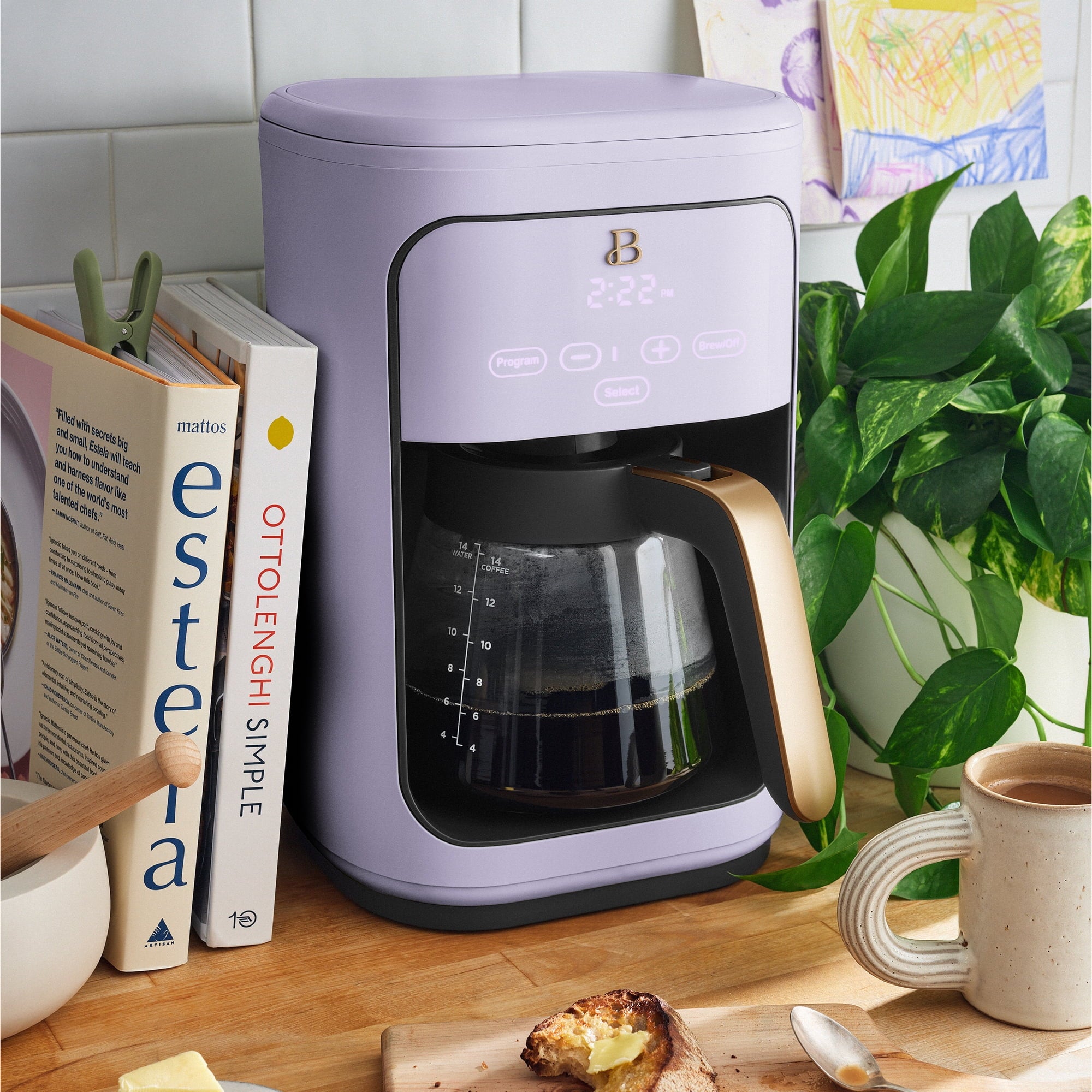 Beautiful 14-Cup Programmable Drip Coffee Maker with Touch-Activated Display, White Icing by Drew Barrymore