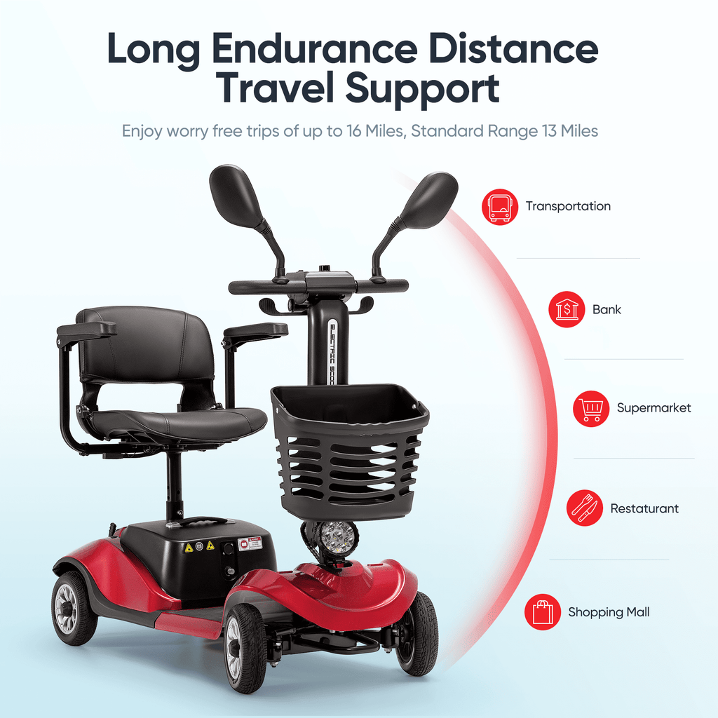 4 Wheels Mobility Scooter Electric Mobility Scooter Wheelchair w/Basket and Extended Battery for Seniors Adults Blue