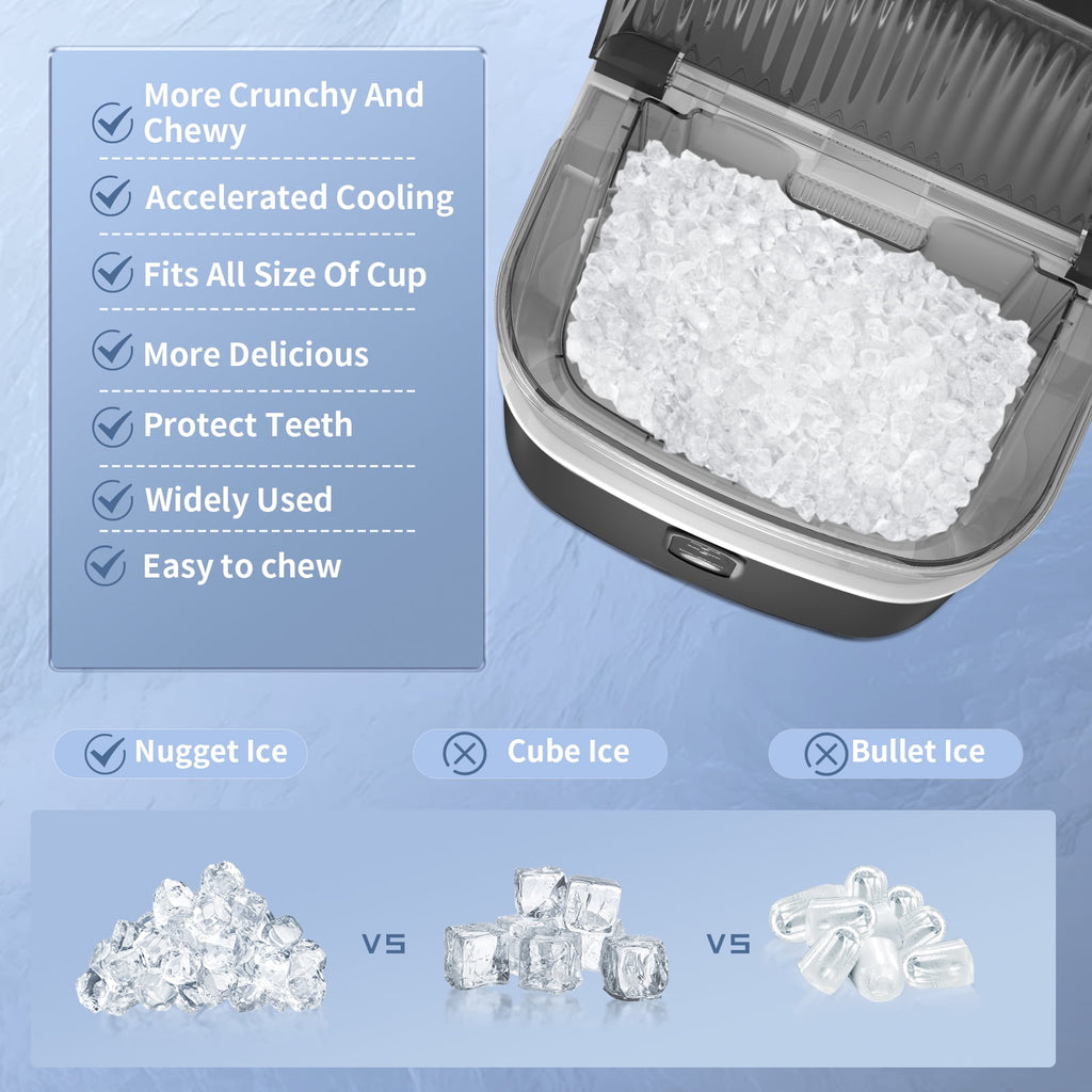 Auseo Nugget Ice Maker Countertop, Portable Ice Maker Machine with Self-Cleaning Function, 33lbs/24H, Easy Operation, Pellet Ice Maker for Home/Kitchen/Office/Party-Stainless Silver